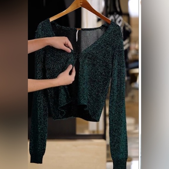 FREE PEOPLE Emmaline Metallic Cardigan Sweater in Alpine Combo - Picture 6 of 13